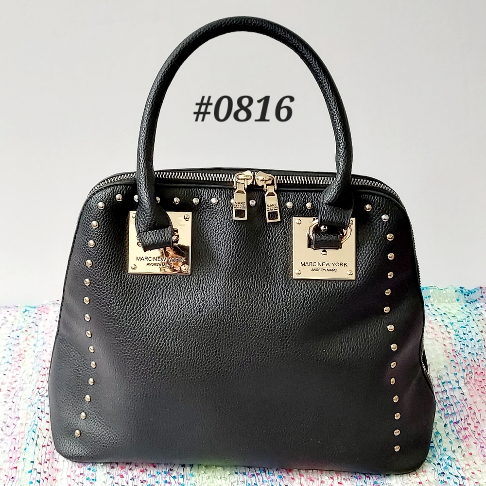 ❤️Marc New York Andrew Marc>>>Black Gold Studded Handbag Tote Purse🤍